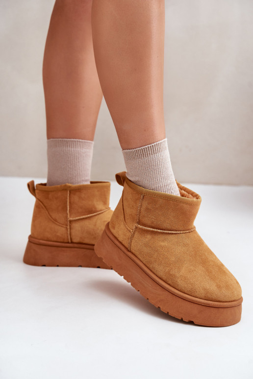 Botas baixas de neve femininas com plataforma aquecida com pele por dentro marrom Saldren