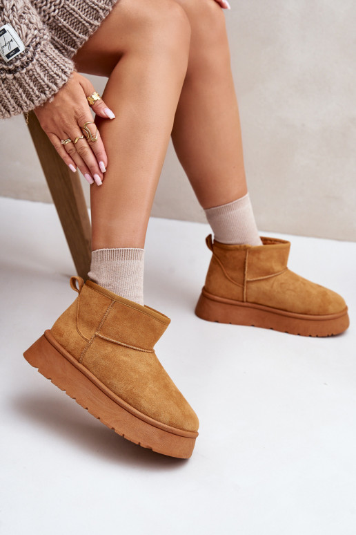 Botas baixas de neve femininas com plataforma aquecida com pele por dentro marrom Saldren