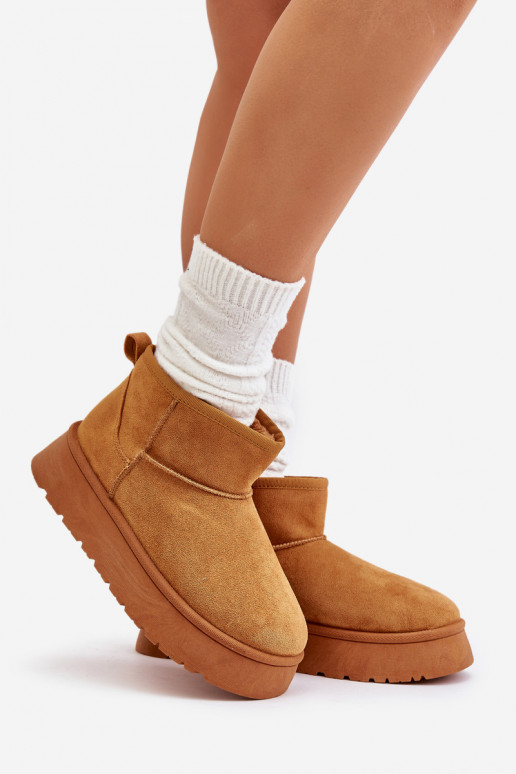 Botas baixas de neve femininas com plataforma aquecida com pele por dentro marrom Saldren