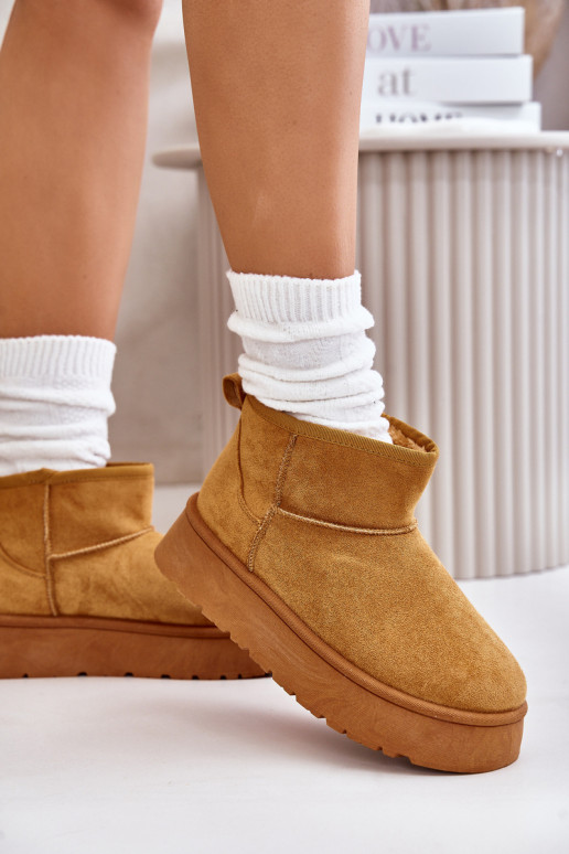 Botas baixas de neve femininas com plataforma aquecida com pele por dentro marrom Saldren