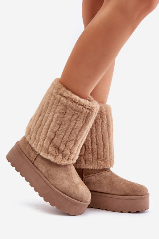Botas de neve com uma plataforma Z EMyParainiętą CholeParaką bege Lisonea Botas de neve com uma plataforma Z EMyParainiętą CholeParaką bege Lisonea