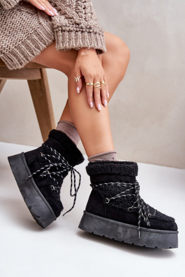 Botas de neve com plataforma e detalhes elegantes cor preta Izathiel