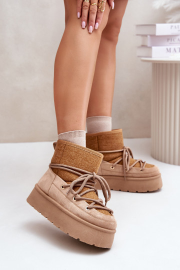 Botas de neve com pormenores de estilo e plataforma em castanho 2