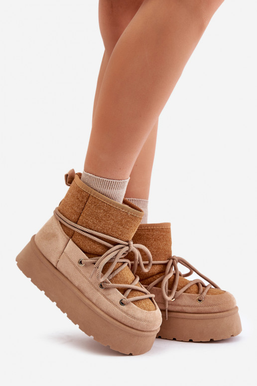 Botas de neve com detalhes elegantes com uma plataforma cor marrom Tem que servora Botas de neve com detalhes elegantes com uma plataforma cor marrom Tem que servora