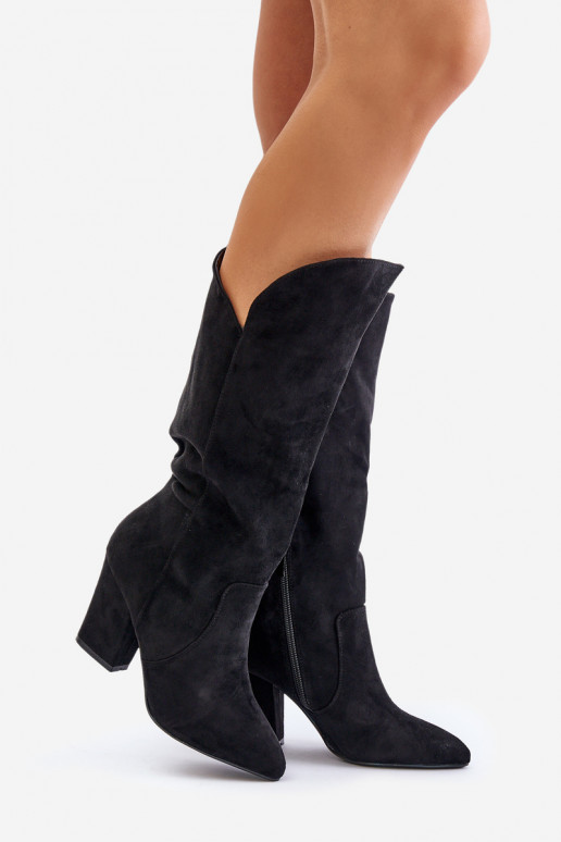 botas Contra a estrada com salto Z de camurça ecológicau cor preta Clorira botas Contra a estrada com salto Z de camurça ecológicau cor preta Clorira