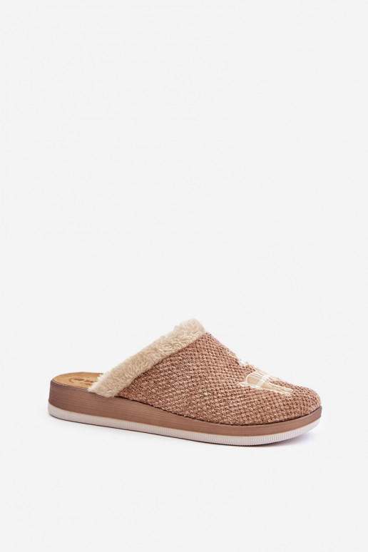 Chinelos Feminino com veado e um casaco de pele Inblu CT000034 bege Chinelos Feminino com veado e um casaco de pele Inblu CT000034 bege