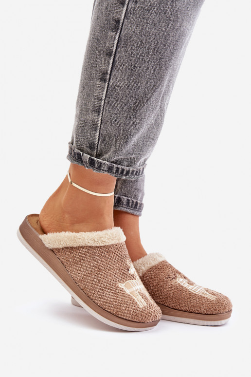 Chinelos Feminino com veado e um casaco de pele Inblu CT000034 bege Chinelos Feminino com veado e um casaco de pele Inblu CT000034 bege