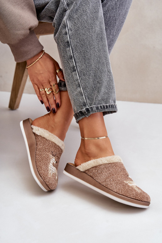 Chinelos Feminino com veado e um casaco de pele Inblu CT000034 bege Chinelos Feminino com veado e um casaco de pele Inblu CT000034 bege