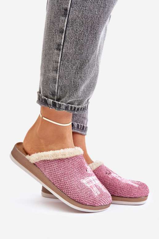 Chinelos Feminino com veado e um casaco de pele Inblu CT000034 cor rosa Chinelos Feminino com veado e um casaco de pele Inblu CT000034 cor rosa