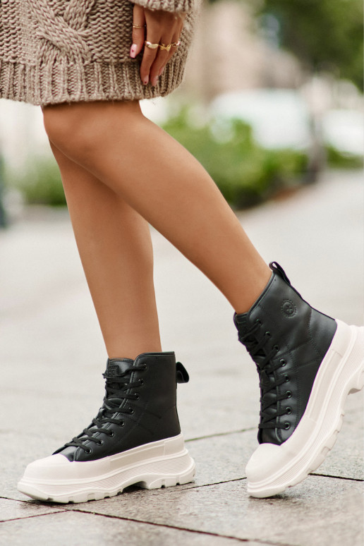 Pele aquecimento sapatos casuais com uma plataforma Big Star OO274A599 cor preta Pele aquecimento sapatos casuais com uma plataforma Big Star OO274A599 cor preta