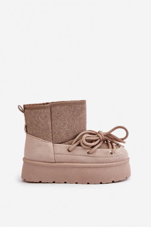 Botas de neve com detalhes elegantes com uma plataforma bege Tem que servora Botas de neve com detalhes elegantes com uma plataforma bege Tem que servora