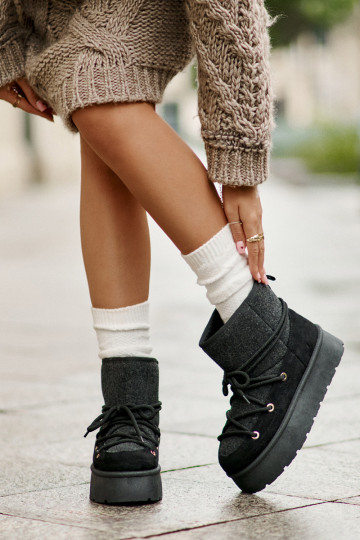 Botas de neve com pormenores de estilo e plataforma em preto