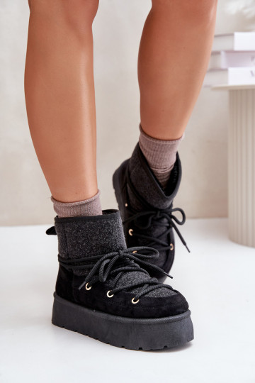 Botas de neve com detalhes elegantes com uma plataforma cor preta Tem que servora 2