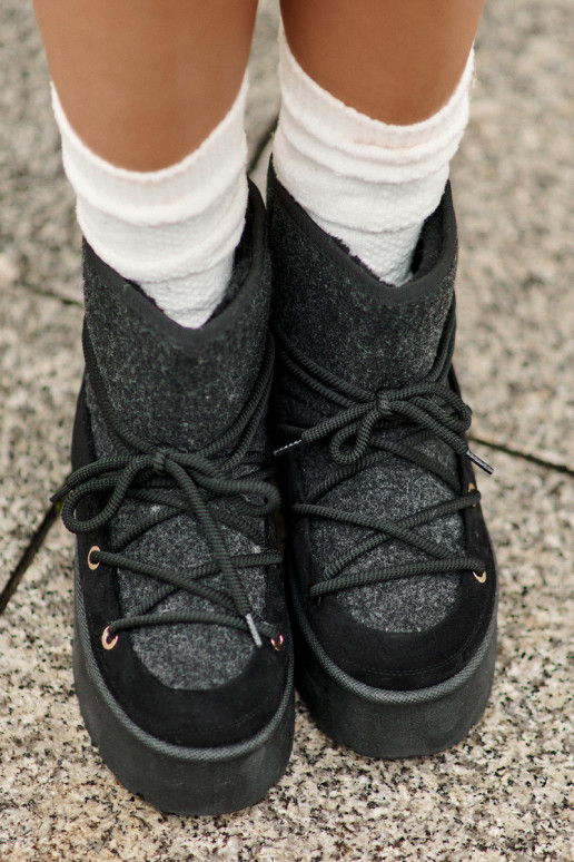 Botas de neve com detalhes elegantes com uma plataforma cor preta Tem que servora Botas de neve com detalhes elegantes com uma plataforma cor preta Tem que servora