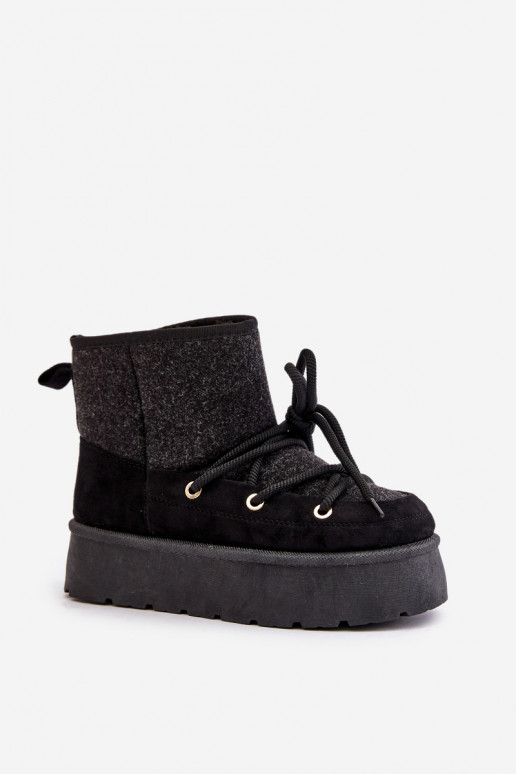 Botas de neve com detalhes elegantes com uma plataforma cor preta Tem que servora Botas de neve com detalhes elegantes com uma plataforma cor preta Tem que servora