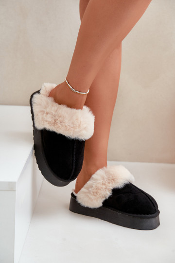 Chinelos Botas de neve Feminino Em uma sola grossa com um casaco de pele cor preta Doriola 2