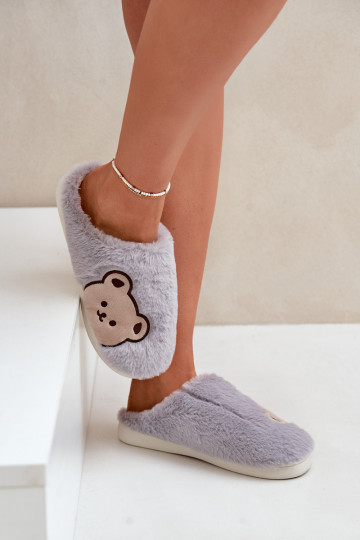 Chinelos Feminino com um casaco de pele Com Urso cor cinza Fiorinella