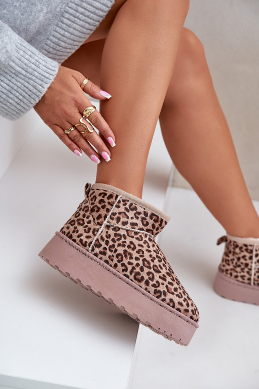 Botas de neve Feminino com padrões de pele de leopardo com uma plataforma aquecimento com pelo por dentro cor marrom Xamella