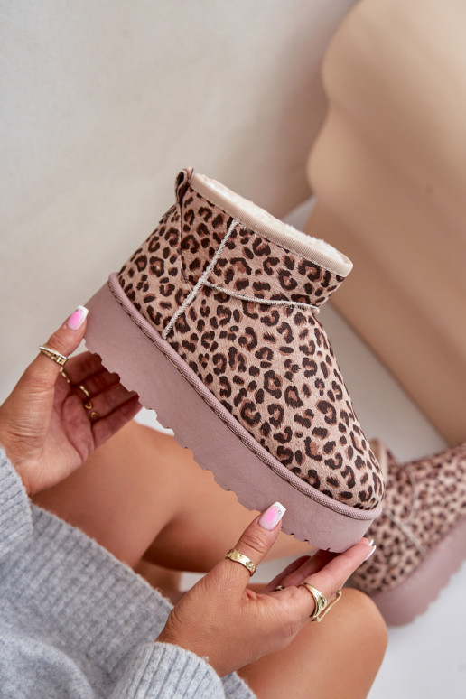 Botas de neve Feminino com padrões de pele de leopardo com uma plataforma aquecimento com pelo por dentro cor marrom Xamella