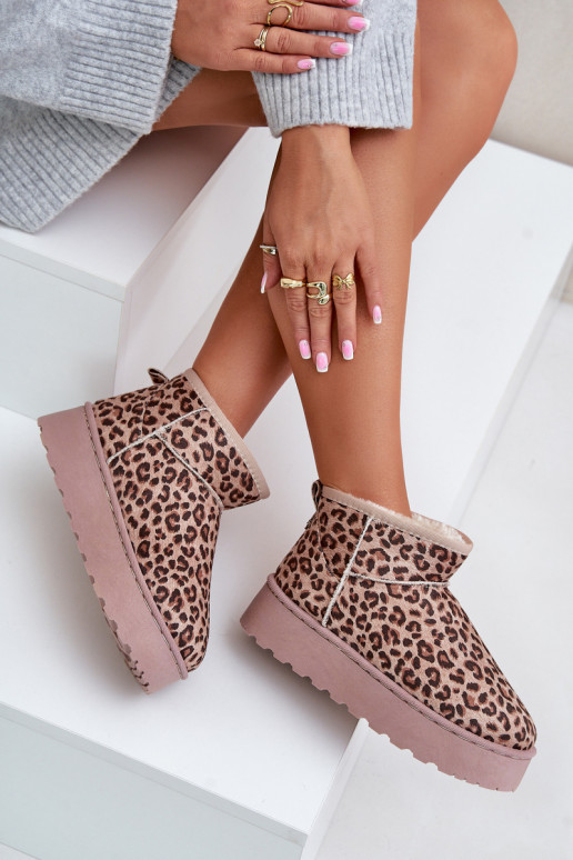 Botas de neve Feminino com padrões de pele de leopardo com uma plataforma aquecimento com pelo por dentro cor marrom Xamella