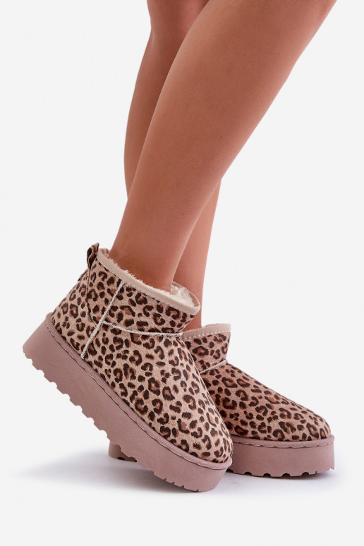 Botas de neve Feminino com padrões de pele de leopardo com uma plataforma aquecimento com pelo por dentro cor marrom Xamella
