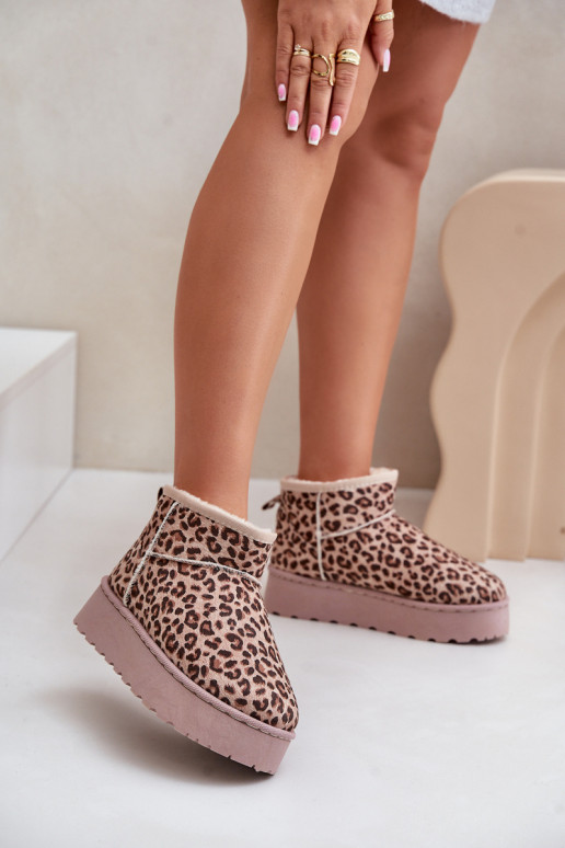 Botas de neve Feminino com padrões de pele de leopardo com uma plataforma aquecimento com pelo por dentro cor marrom Xamella