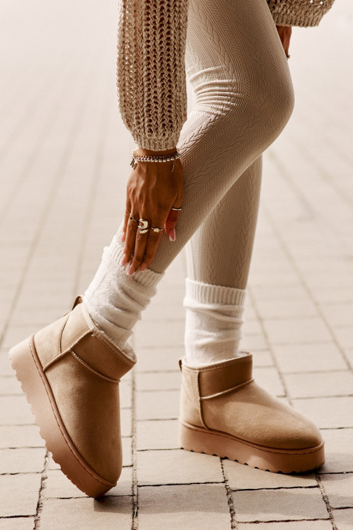 botas de neve femininas com plataforma para aquecer com pelo por dentro na cor bege Xamella