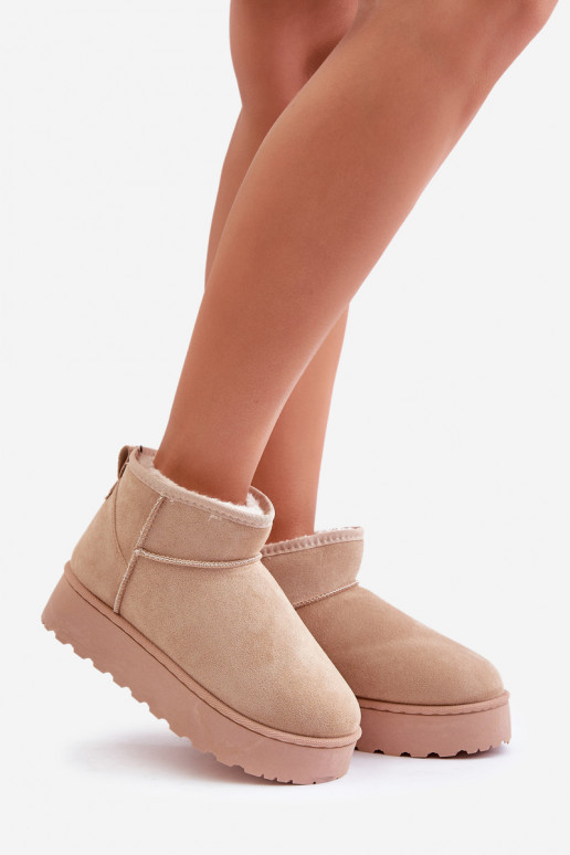botas de neve femininas com plataforma para aquecer com pelo por dentro na cor bege Xamella