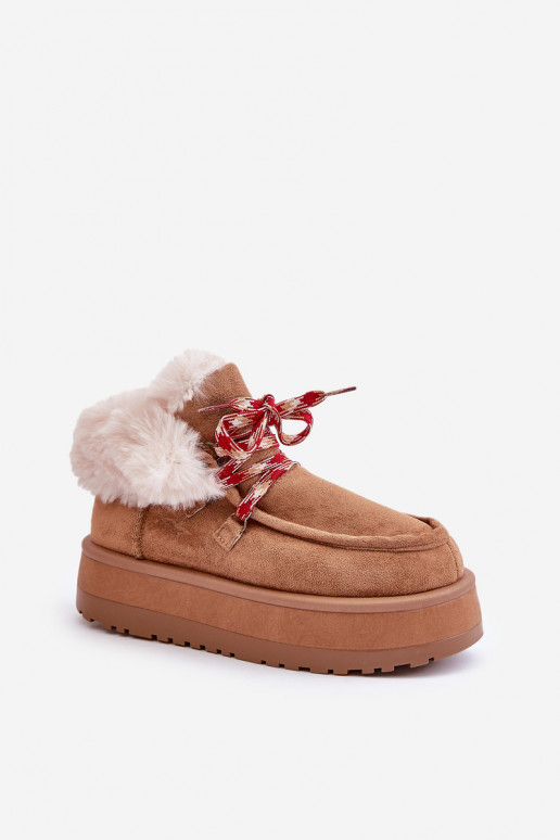 Baixo Botas de neve Feminino com uma plataforma com um casaco de pele cor marrom Neathren Baixo Botas de neve Feminino com uma plataforma com um casaco de pele cor marrom Neathren