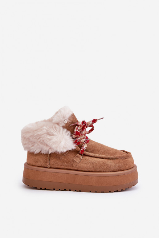 Baixo Botas de neve Feminino com uma plataforma com um casaco de pele cor marrom Neathren Baixo Botas de neve Feminino com uma plataforma com um casaco de pele cor marrom Neathren