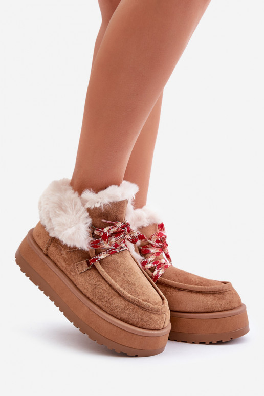 Baixo Botas de neve Feminino com uma plataforma com um casaco de pele cor marrom Neathren Baixo Botas de neve Feminino com uma plataforma com um casaco de pele cor marrom Neathren