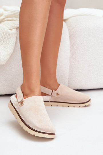 Chinelos Feminino com uma plataforma aquecimento com pelo por dentro Typu Baranek bege Sanilora 2