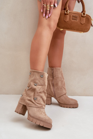 Decorado Botas Z EMyParainiętą CholeParaką com salto bege Esadora