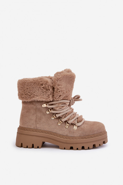 com atacadores sapato Feminino com um casaco de pele bege Vaminia