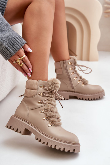 aquecimento Botas sapato Casal o castelo de couro ecológico bege EMillatta