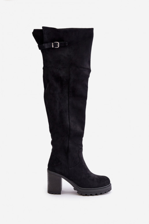 botas com salto com uma bota acima do joelho aquecimento cor preta Niaviera