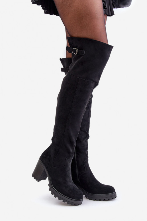 botas com salto com uma bota acima do joelho aquecimento cor preta Niaviera