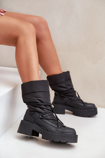 Botas de neve Feminino com uma plataforma E saltos baixos cor preta Seandriel