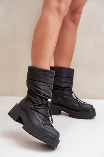 Botas de neve Feminino com uma plataforma E saltos baixos cor preta Seandriel 2