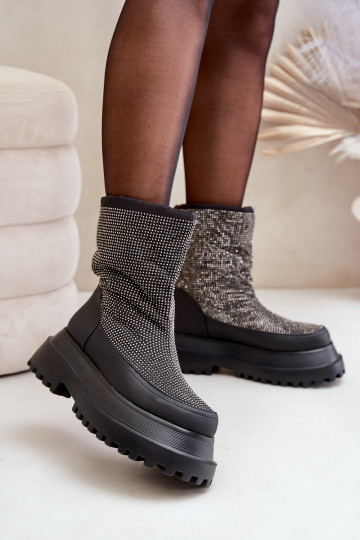 Decorado Botas de neve com uma plataforma E saltos baixos cor preta Avivina 2