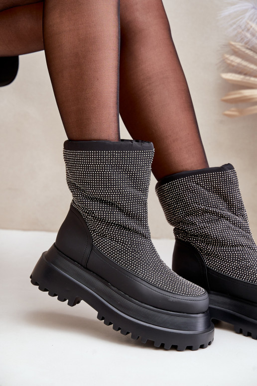 Decorado Botas de neve com uma plataforma E saltos baixos cor preta Avivina Decorado Botas de neve com uma plataforma E saltos baixos cor preta Avivina