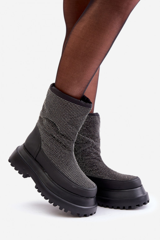 Decorado Botas de neve com uma plataforma E saltos baixos cor preta Avivina Decorado Botas de neve com uma plataforma E saltos baixos cor preta Avivina