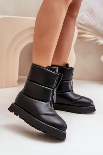 Botas de neve com plataforma e zíper de couro sintético preto Resisia 2