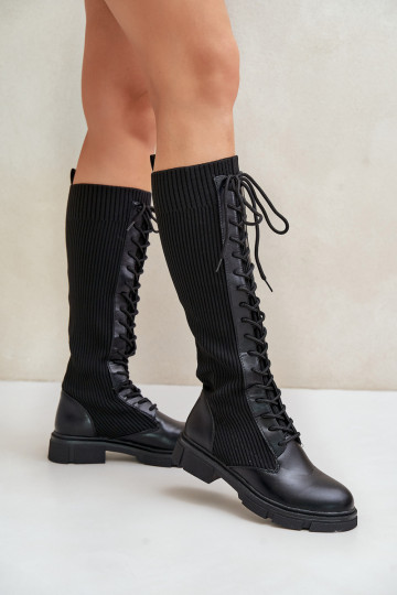 com atacadores botas Com topo flexível cor preta Vamilena 2
