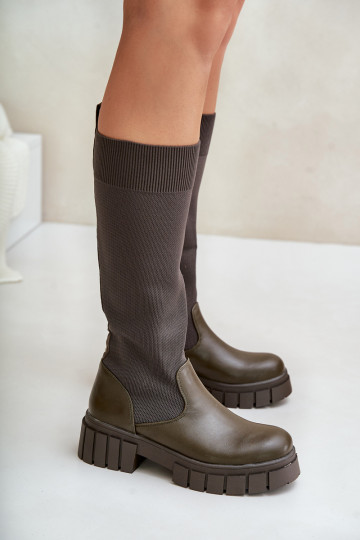 botas Com topo flexível com salto largo cor cáqui Mesidra