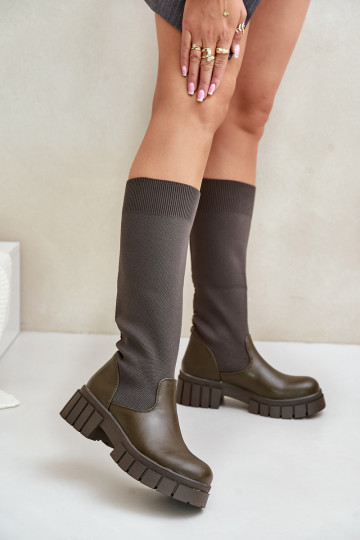 botas Com topo flexível com salto largo cor cáqui Mesidra 2