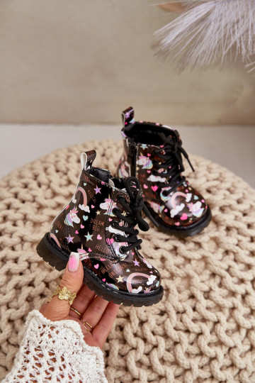 Calçados infantis quentes com zíperes Unicórnios cor preta Tiptop