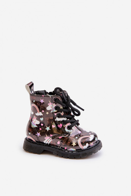 Calçados infantis quentes com zíperes Unicórnios cor preta Tiptop