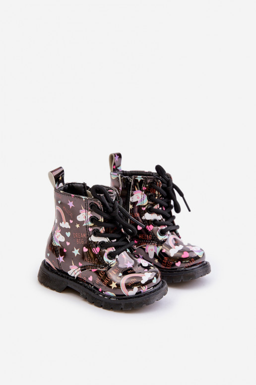 Calçados infantis quentes com zíperes Unicórnios cor preta Tiptop