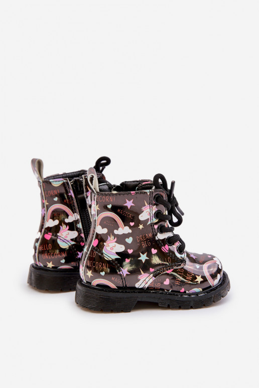Calçados infantis quentes com zíperes Unicórnios cor preta Tiptop